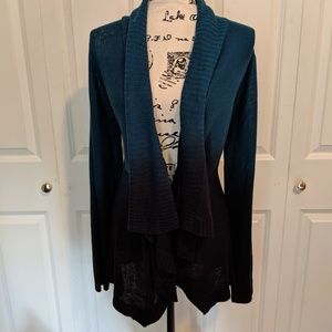 Ombre Black & Teal Sweater Cardigan, Drape Front